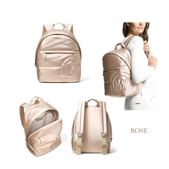 Michael Kors Rae Medium Quilted Metallic Nylon Backpack Rose Gold $368 Nwt - Picture 5 of 5